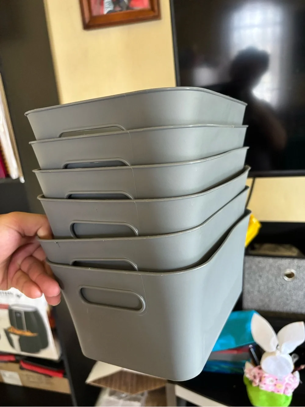 Gray Plastic Storage Bin with Handle - Home Bath (8pieces)